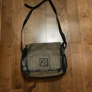 Fendi Black and Tan Striped Shoulder Bag. Vintage